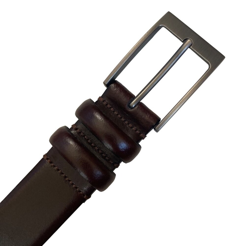 Jos A Bank Brown Leather Dress Belt Mens 34 Brushed Nickel Buckle Made In Italy - Picture 8 of 9